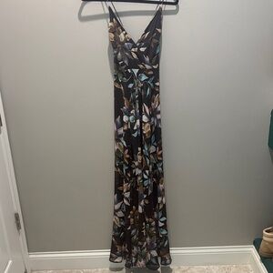 Astr Brown and Blue Floral Maxi Dress